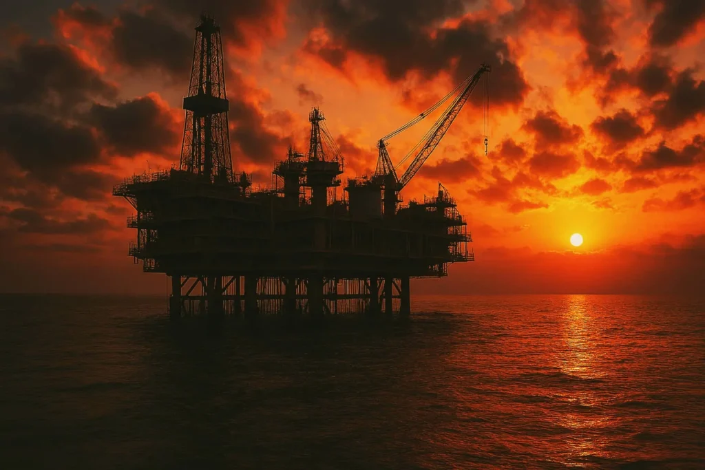 oil rig sunset image